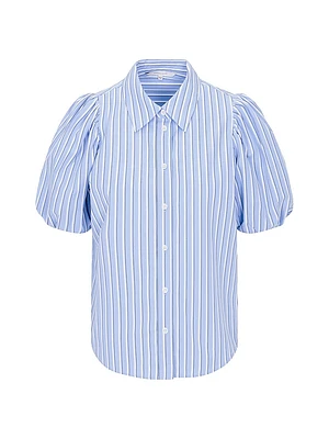 Priya Striped Cotton Button-Front Blouse