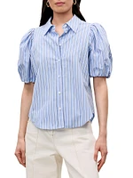 Priya Striped Cotton Button-Front Blouse