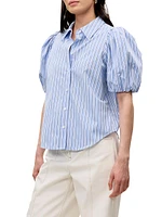 Priya Striped Cotton Button-Front Blouse