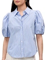 Priya Striped Cotton Button-Front Blouse