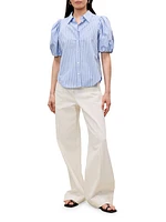 Priya Striped Cotton Button-Front Blouse