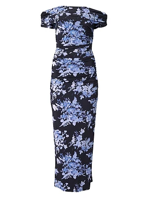 Cabana Floral Off-The-Shoulder Gathered Midi-Dress