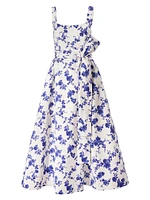 Cabana Floral Stretch Cotton Scoopneck Midi-Dress
