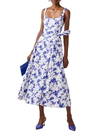 Cabana Floral Stretch Cotton Scoopneck Midi-Dress
