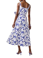 Cabana Floral Stretch Cotton Scoopneck Midi-Dress