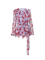 Cabana Floral Silk Ruffle Tie-Waist Top