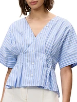 Priya Striped Poplin V-Neck Blouse