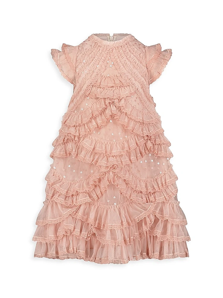 Little Girl's & Mesh Micro Ruffle Dress