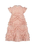 Little Girl's & Mesh Micro Ruffle Dress