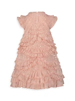 Little Girl's & Mesh Micro Ruffle Dress