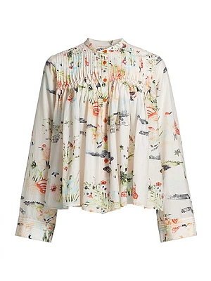 Dorrego Laini Abstract Cotton Button-Front Blouse