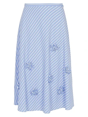 Priya Embellished Striped Cotton Midi-Skirt