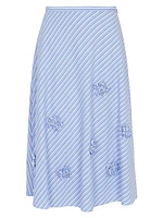 Priya Embellished Striped Cotton Midi-Skirt