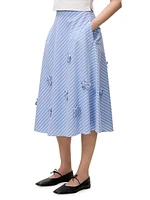 Priya Embellished Striped Cotton Midi-Skirt