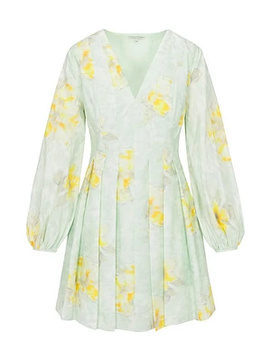Yara Floral Cotton-Poplin V-Neck Minidress