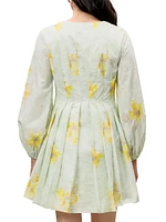 Yara Floral Cotton-Poplin V-Neck Minidress