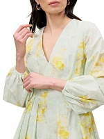 Yara Floral Cotton-Poplin V-Neck Minidress