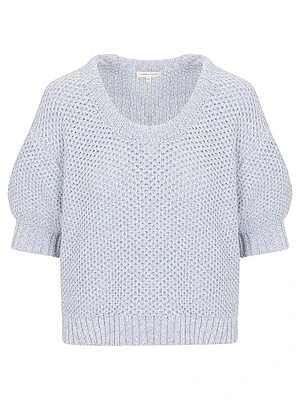 Thea Cotton Waffle-Knit Scoopneck Sweater
