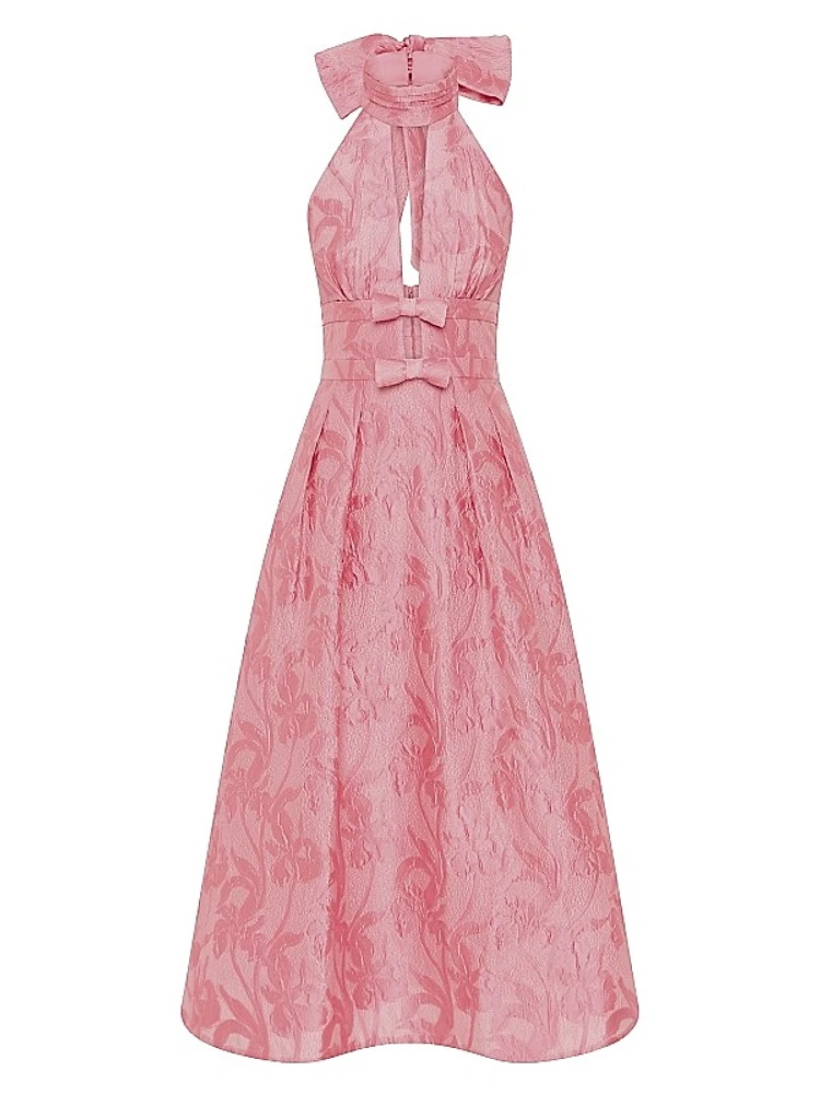 Benette Floral Jacquard Halterneck Midi-Dress