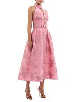 Benette Floral Jacquard Halterneck Midi-Dress
