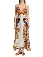 Star Floral Plunging V-Neck Maxi Dress