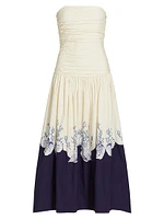 Malla Marine-Print Cotton Strapless Maxi Dress
