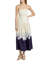 Malla Marine-Print Cotton Strapless Maxi Dress