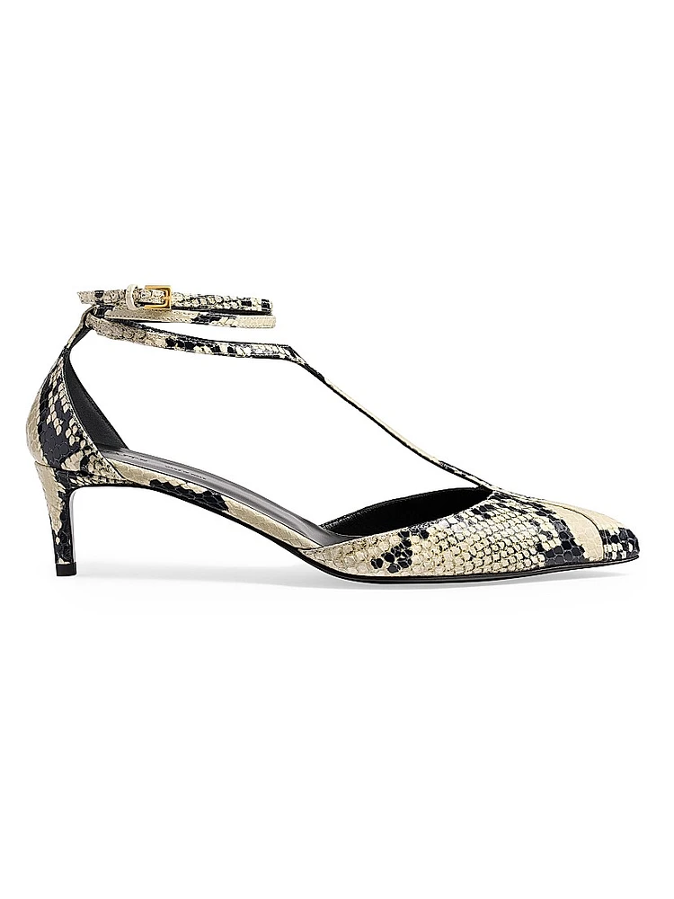 Mia 45MM Python-Embossed Leather T-Strap Pumps