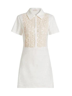Sabrina Linen-Blend Floral-Embellished Mini Shirtdress