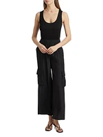 Carys Mixed-Media Cargo Straight-Leg Jumpsuit