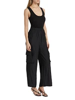 Carys Mixed-Media Cargo Straight-Leg Jumpsuit