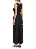 Carys Mixed-Media Cargo Straight-Leg Jumpsuit