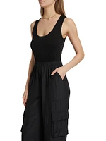 Carys Mixed-Media Cargo Straight-Leg Jumpsuit