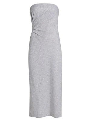 Striped Cotton-Linen Strapless Midi-Dress