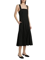 Linen-Blend Square Neck Tank Midi-Dress