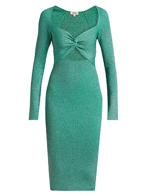 Boa Metallic Twist-Front Bodycon Knee-Length Dress