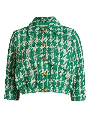 Jia Houndstooth Cotton-Blend Tweed Crop Jacket