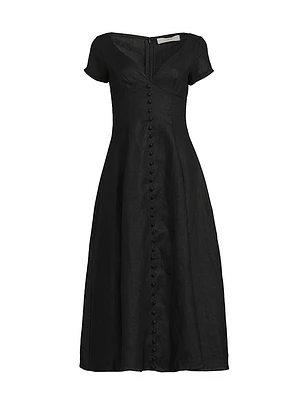 Delphine Linen A-Line Midi-Dress