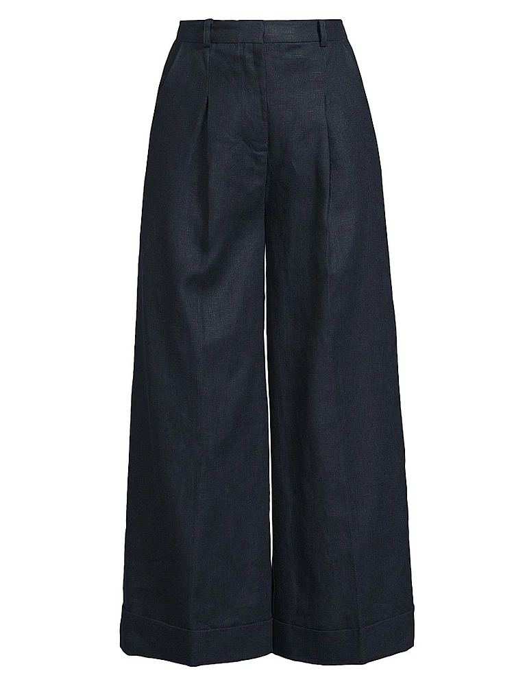 Clove Linen High-Rise Wide-Leg Trousers