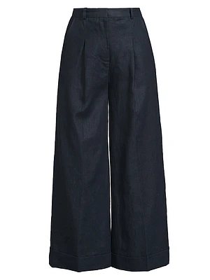 Clove Linen High-Rise Wide-Leg Trousers