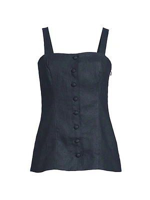 Corbiere Button-Detailed Linen Top