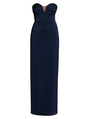 Champane Satin Strapless Column Gown