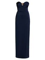 Champane Satin Strapless Column Gown