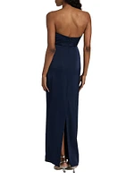 Champane Satin Strapless Column Gown