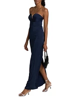 Champane Satin Strapless Column Gown