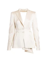 Silk-Blend Satin Open Back Asymmetric Jacket