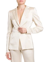 Silk-Blend Satin Open Back Asymmetric Jacket