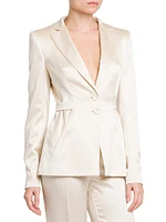 Silk-Blend Satin Open Back Asymmetric Jacket