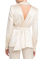 Silk-Blend Satin Open Back Asymmetric Jacket