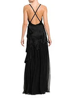 Appliquéd Satin & Chiffon Crisscross Back Gown